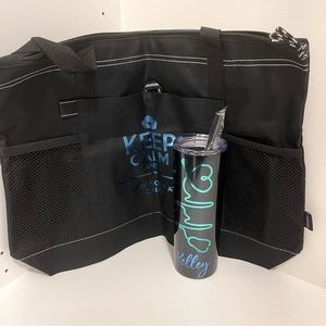 Keep Calm bag with personalized “Kelley” drinking cup. New, never used.